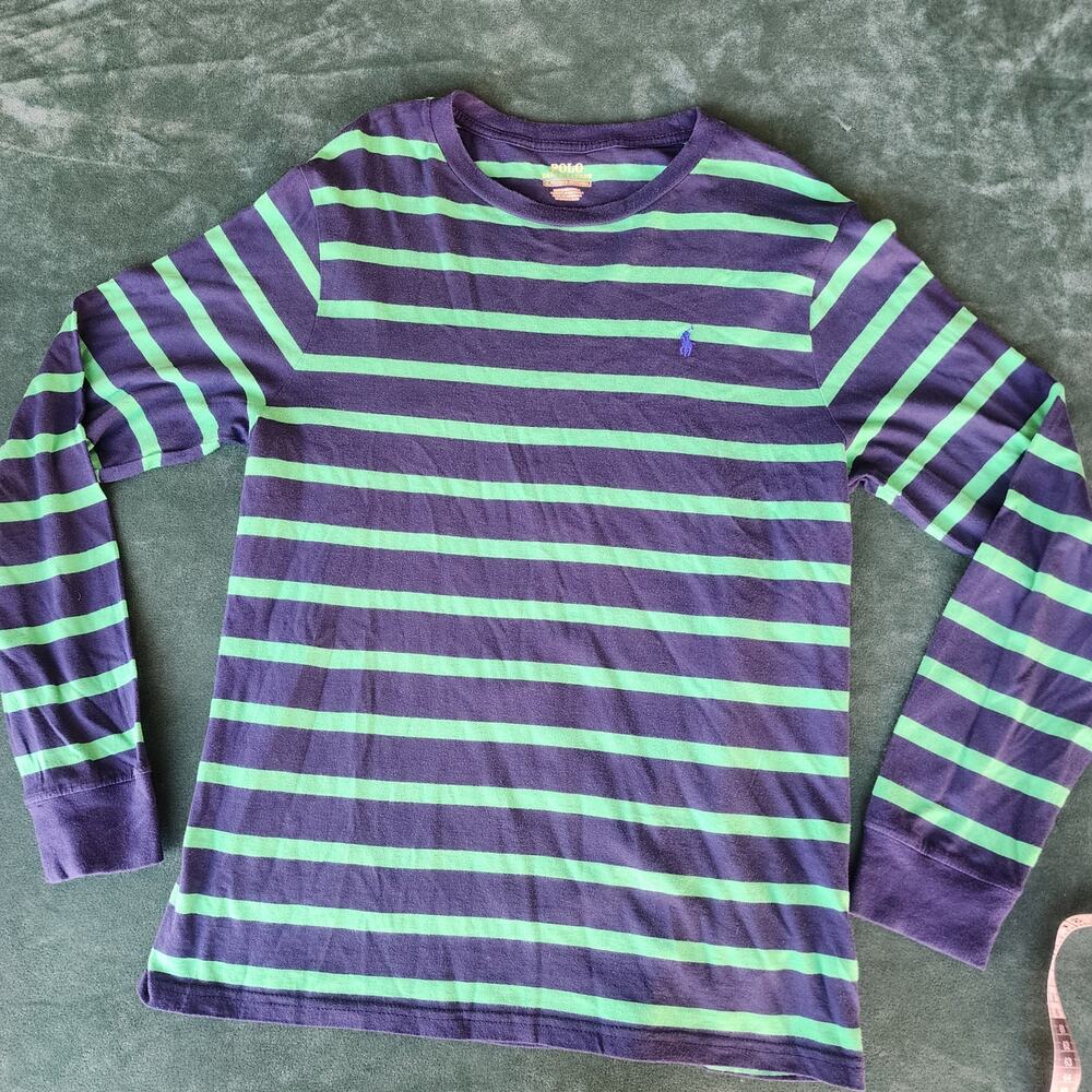 Polo Ralph Lauren XL 18-20 Purple Green Striped Long Sleeve Crewneck Tee